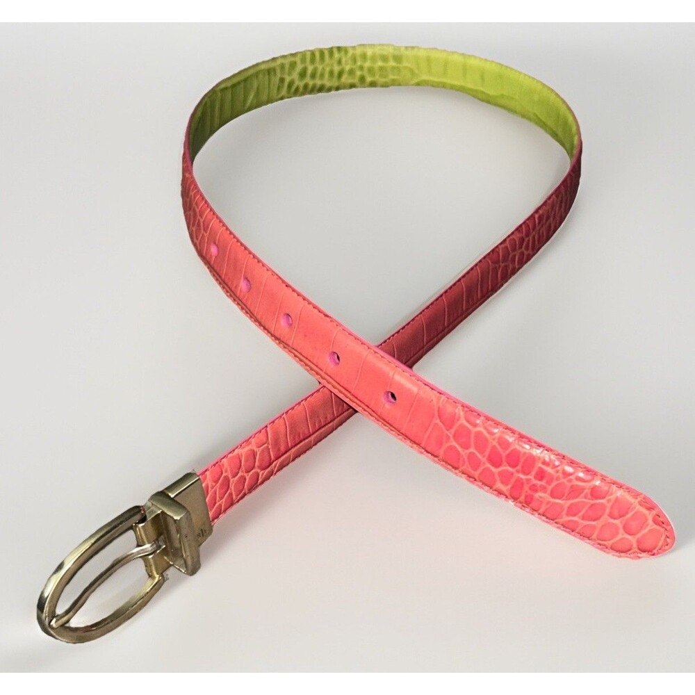 LAUREN Ralph Lauren‎ Reversible Belt Pink Green Crocodile Embossed Sz S